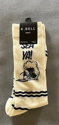 K Bell Sea Ya Yachty Beach Novelty Preppy White Loafer Socks Mens 10-13 NWT - Image 1 of 3