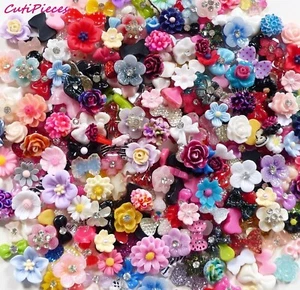 50/100pcs 3D Nail Art Flowers & Bows Cabochon Embellishment Mix Rhinestone Craft - Picture 1 of 13