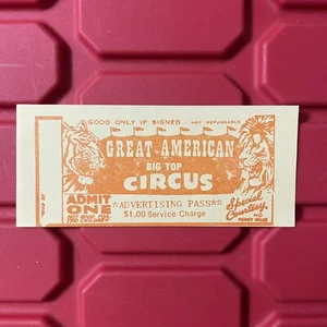 Great American Circus Advertising Pass Ticket Admit One Yellow Vintage 1980s - Picture 1 of 2