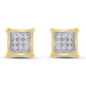 Natural Diamond Square Stud Earrings Screw Back Men Ladies Yellow Gold Plated - Picture 1 of 2