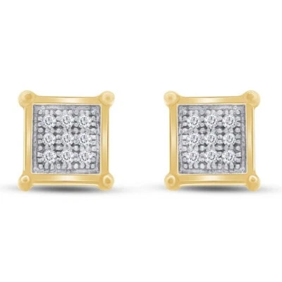 Natural Diamond Square Stud Earrings Screw Back Men Ladies Yellow Gold Plated - Image 1 of 2