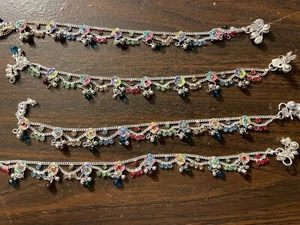 4 PIECE WHOLESALE LOT SILVER METAL ANKETS WITH STONE MADE IN INDIA : 10 INCHES - Picture 1 of 7