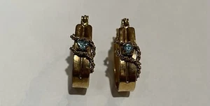 Vintage SKL Stamped Earrings With Blue Stones Gold Jewelry - Picture 1 of 3