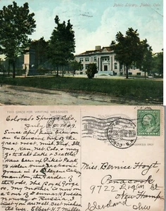 POSTAL ANTIGUA BIBLIOTECA PÚBLICA PUEBLO CO 1909 - Imagen 1 de 1