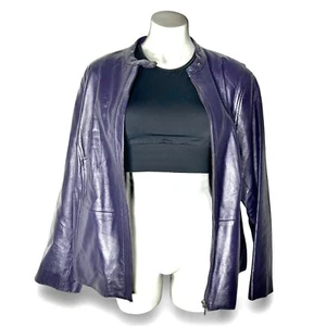Vintage STYLE & CO. Eggplant Purple Soft Leather Jacket Coat Full Zip 18W Plus - Picture 1 of 8