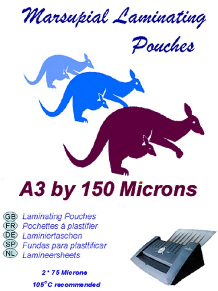 laminating pouches 13 of A3 GLOSS 150 micron laminator pouch Marsupial Quality
