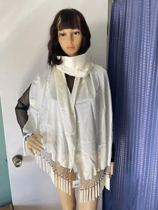 100% Silk Scarf Liz Claiborne Ivory Long 80x20” - Picture 1 of 5