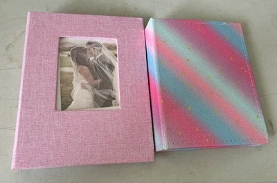Pair of 2 New Photo Albums/Holds 5”x7” & 4”x6” Photos/Pink Linen & Sparkling - Image 1 of 4