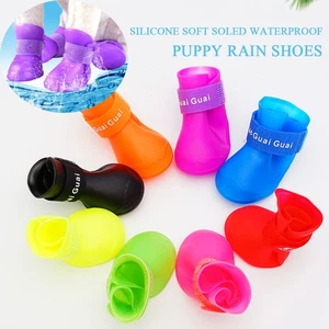 Dog Ankle Boots 4Pc/Set Pet Waterproof Rainshoes Pet Silicone Rain Shoes ☋ - Picture 1 of 32