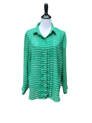 Coldwater Creek Green Chiffon Blouse SIZE XL Dotted Pleats Button-up Long Sleeve - Image 1 of 4