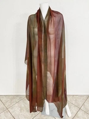 Donna Karan Bufanda Mantón Cobre Musgo Verde Neutros Seda Shiburi Tinte 54”x 118” Foto 1 de 4