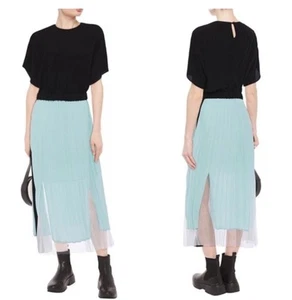 MAJE Ranbala Teal Black Color- Block Pleated Maxi Dress Size Large - Picture 1 of 11