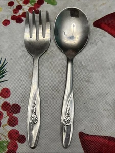 Vintage Oneida Baby Kleinkind LÖFFEL & GABEL Set Taiwan Lasting Rose Baby Erstes Jahr - Bild 1 von 3