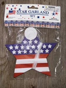 PATRIOTIC 4th of July Red White Blue Flag Star Garland Decor 9 Feet Memorial Day - Picture 1 of 1