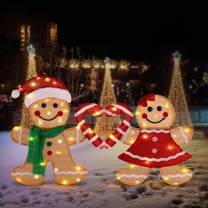 Lebkuchen Weihnachtsdeko Outdoor, 2 Stück 2D beleuchteter Lebkuchenmann W... - Bild 1 von 9
