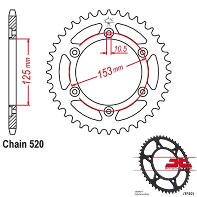 Roda dentada traseira de aço JT 520 passos 45 dentes Honda XR600R (1991-2000) - Imagem 1 de 2