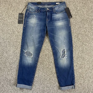 Mavi Ada Mid Rise Tapered Denim Blue Jeans Distressed Patched Womens 28/29 NWT - Picture 1 of 18