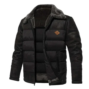 Herren Vintage Übergröße Freizeit Jacke Winter Warm Baumwolle Ohne Kapuze Mantel Leder - Bild 1 von 1