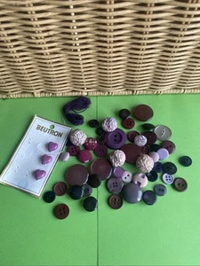 Vintage Buttons Retro Bulk Sewing Decorative Purple Burgundy Mixed - Picture 1 of 5