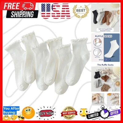 Calcetines tobilleros transpirables con volantes - Juego de 6 pares para mujeres de moda, talla 5-9 Foto 1 de 4