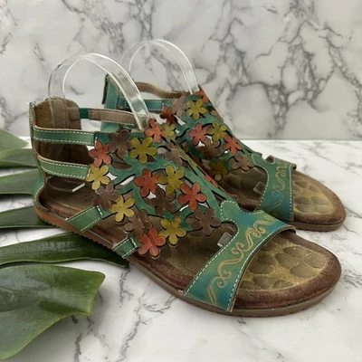 L'Artiste Spring Step Womens Floral Sandals Size 41 Leather Blue Red Flat - Image 1 of 4