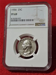 1956 PROOF WASHINGTON SILVER QUARTER   NGC PF 69    NO SPOTS              #T6185 - Picture 1 of 2