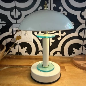 Vintage UFO weiß/türkis Metall Touch Lampe mit 3 Helligkeitsstufen, 12”, Schirm 8” - Bild 1 von 6