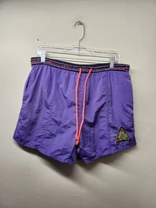 Vintage 80s Beach Blvd Retro Neon Swim Trunk Shorts Purple Nylon Medium - Picture 1 of 10