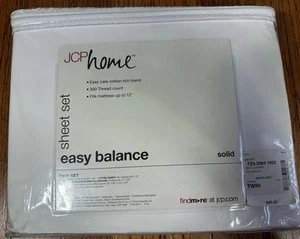 JC PENNEY HOME Lace Twin Solid Sheet Set White eyelet trim Cottagecore Flat 3pc - Picture 1 of 3