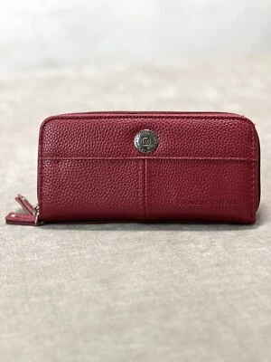 Cartera de cuero Stone Mountain doble cremallera chequera tarjetas moneda borgoña Foto 1 de 4