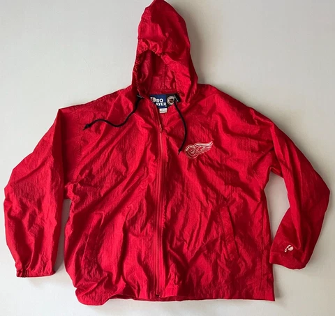 Vintage Detroit Red Wings Mens Sz L Pro Player Windbreaker Jacket Packable READ Cover