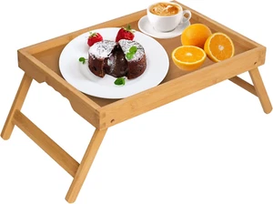 Bed Tray Table with Folding Legs,Bamboo Breakfast in Bed for TV Table, Laptop Co - Picture 1 of 12