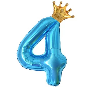 40 Inch Light Blue Number 4 and Mini Crown Balloon for 4th Birthday Party Dec... - Picture 1 of 6
