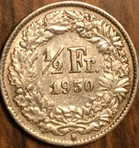 1950 SWITZERLAND SILVER 1/2 FRANC COIN - Picture 1 of 2