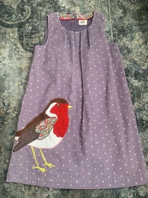 mini Boden Girls Corduroy dress 9-10 Cotton Purple Birds Pinafore - Image 1 of 4