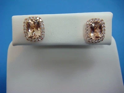 PENDIENTES DE GAMA ALTA DE 2,50 QUILATES DE MORGANITA MELOCOTÓN Y DIAMANTES HALO DE 0,50 QUILATES DE ORO ROSA DE 14 K Foto 1 de 4