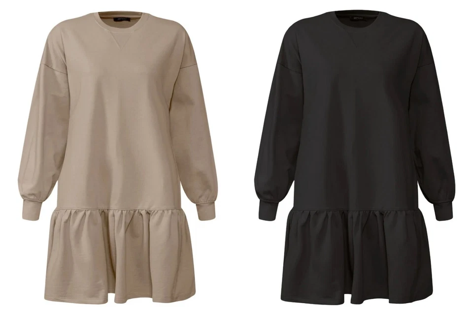 esmara Sweat Kleid lange Ärmel Beige / Schwarz - versch. Größen - Bild 1 von 1