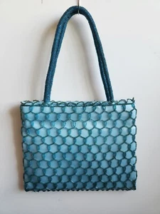 Vintage Abendtasche mit Perlen von Bijoux Terner ~ hellblau - Bild 1 von 14