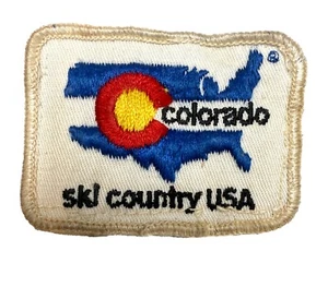 Vintage Colorado Ski Country USA Patch - 1970s Travel Advertising - USA Map Logo - Picture 1 of 2