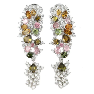 Brincos de prata 925 com turmalina de pera e pedras preciosas naturais dos namorados - Imagem 1 de 4