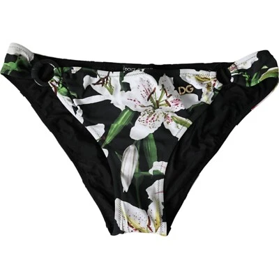 DOLCE & GABBANA Bikini Negro Estampado de Lirios Traje de Baño Parte Inferior Ropa de Playa IT2 / S 600usd Foto 1 de 4