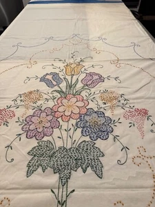 Hand Embroidered Bedspread Floral Basket 100% Cotton Bedding Queen Beautiful - Picture 1 of 4