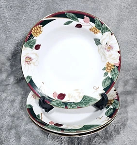 Set of 3 Tienshan Magnolia Fine China 8" Rimmed Soup Coupe Bowls Christmas VTG - Picture 1 of 9