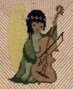 VTG De Grazia Cross Stitched Needlepoint Girl Angel Playing Cello 5X7” Framed - Picture 1 of 6
