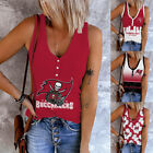 Tampa Bay Buccaneers Women V Neck Tank Tops Casual Sleeveless Vest Button Blouse