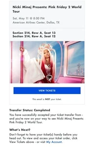 Nicki Minaj Concert Tickets, American Airlines Center, Dallas TX on 5/ 11,  8 PM - Picture 1 of 1