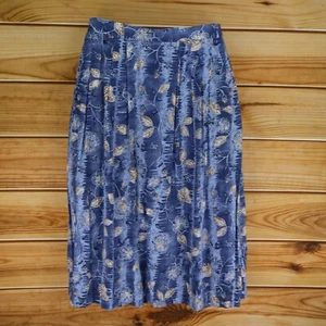Bentley Long Pleated Skirt Womens 18W Blue Floral Leaves Pockets Stretch Waist - Picture 1 of 8