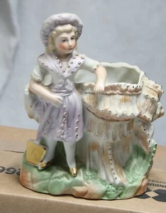 Antique Victorian German Painted Bisque Figural Spill Vase Little Girl W/shovel - Picture 1 of 6