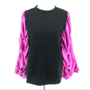 Zara Damenpullover schwarz mit rosa/lila Puffärmeln Pullover Gr. M - Bild 1 von 9