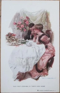 Harrison Fisher 1910 Glamour Postkarte, Paar, Erster Abend, Künstler signiert - Bild 1 von 1